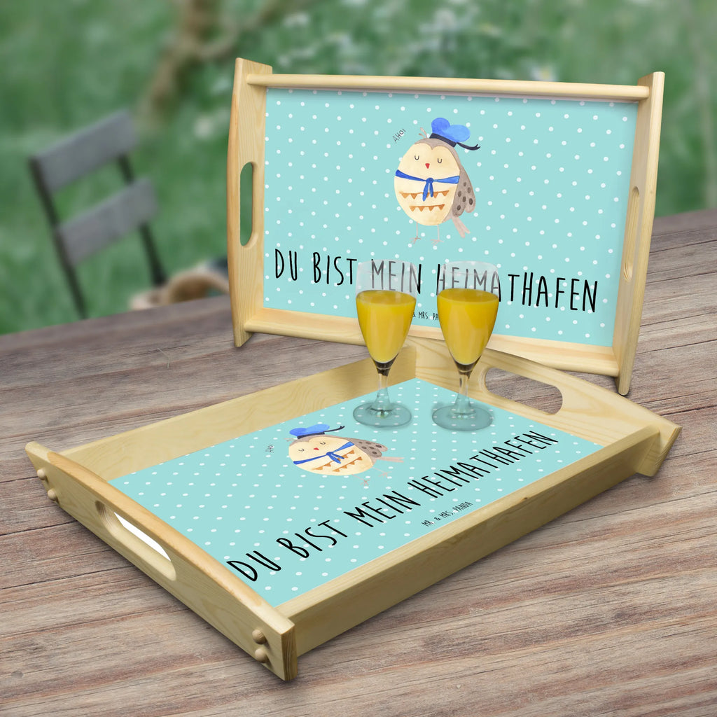 Serviertablett Eule Matrosen Holztablett, Tablett, Serviertablett, Küchentablett, Frühstückstablett, Dekotablett, Eule, Wortspiel lustig, Eule Deko, Owl, Seefahrer, Matrose, Freundin, Eule Spruch, Hochzeitstag Geschenk, Heimathafen, Ehe