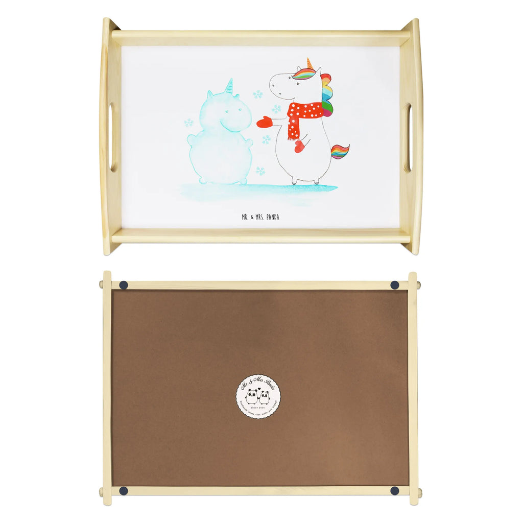 Serviertablett Einhorn Schneemann Holztablett, Serviertablett, Dekotablett, Frühstückstablett, Küchentablett, Tablett, Einhorn, Einhörner, Einhorn Deko, Unicorn, Schnee, Mütze, Handschuhe, X-Mas, Weihnachten, Kuchen, Winter, kalt, Schneemann