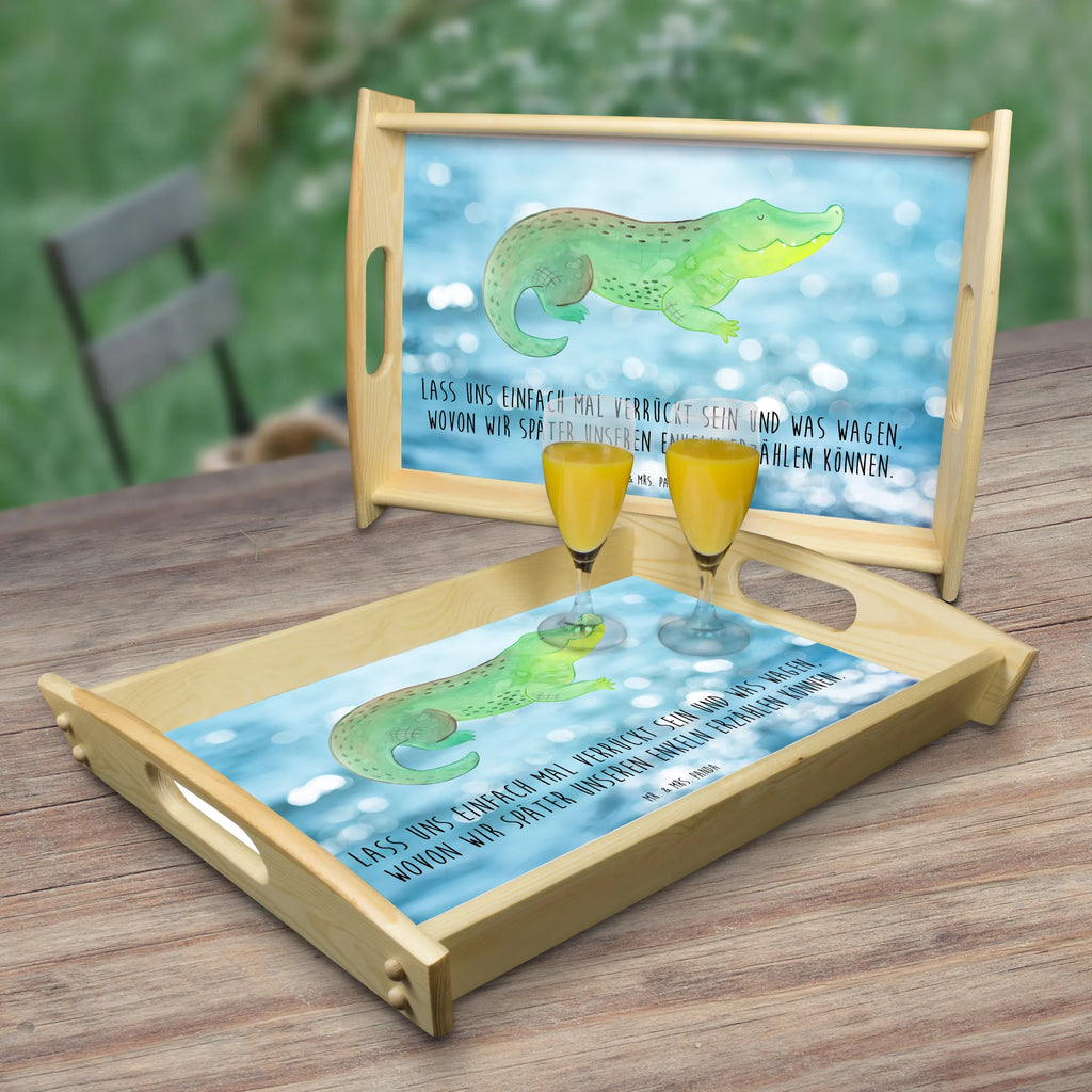 Serviertablett Krokodil Holztablett, Küchentablett, Dekotablett, Frühstückstablett, Tablett, Serviertablett, Meerestiere, Meer, Urlaub, Freundin, spontan sein, Abenteuerlust, Krokodile, Reiselust, beste Freundin, Lieblingsmensch, verrückt sein, Krokodil