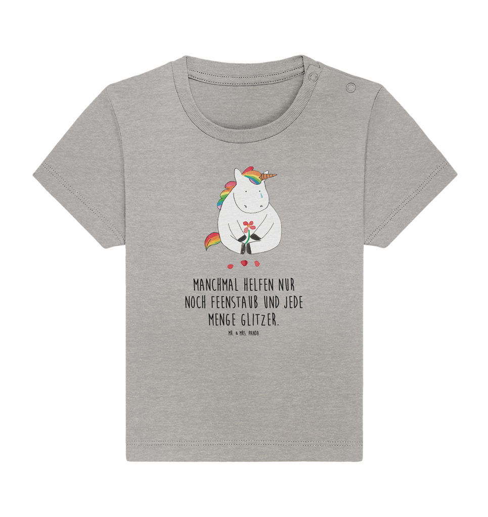 Organic Baby Shirt Einhorn Traurig Baby T-Shirt, Jungen Baby T-Shirt, Mädchen Baby T-Shirt, Shirt, Einhorn, Einhörner, Einhorn Deko, Pegasus, Unicorn, Glitzer, Trösten. Freundschaft, Freunde, Liebe, Trauer, Grußkarte, Blume