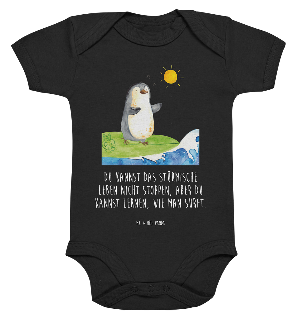 Organic Baby Body Pinguin Surfer Babykleidung, Babystrampler, Strampler, Wickelbody, Baby Erstausstattung, Junge, Mädchen, Pinguin, Pinguine, surfen, Surfer, Hawaii, Urlaub, Wellen, Wellen reiten, Portugal