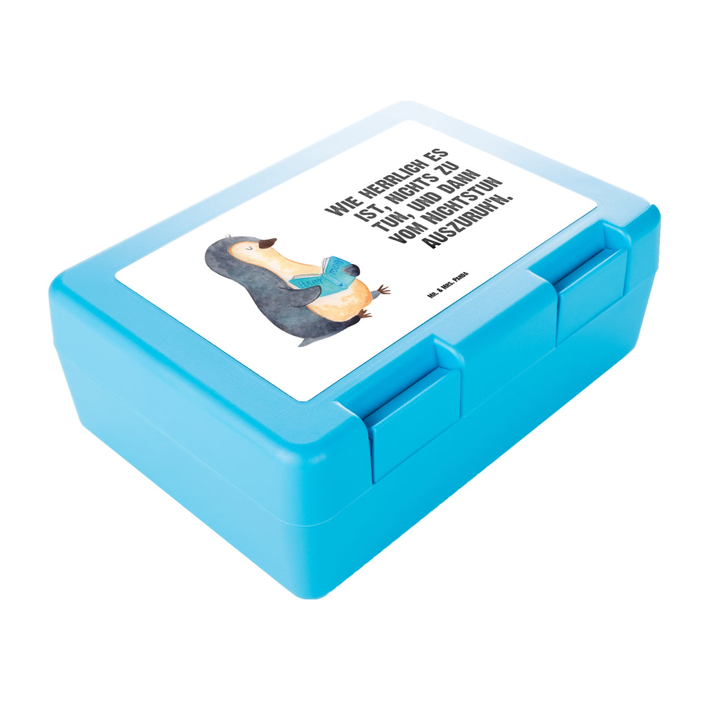 Brotdose Pinguin Buch Brotbox, Snackbox, Lunch box, Butterbrotdose, Brotzeitbox, Pinguin, Pinguine, Buch, Lesen, Bücherwurm, Nichtstun, Faulenzen, Ferien, Urlaub, Freizeit