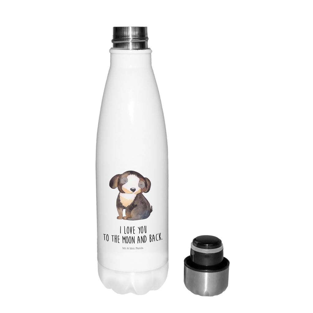 Thermosflasche Hund entspannt Isolierflasche, Thermoflasche, Trinkflasche, Thermos, Edelstahl, Hund, Hundemotiv, Haustier, Hunderasse, Tierliebhaber, Hundebesitzer, Sprüche, schwarzer Hund, Hundeliebe, Liebe, Hundeglück