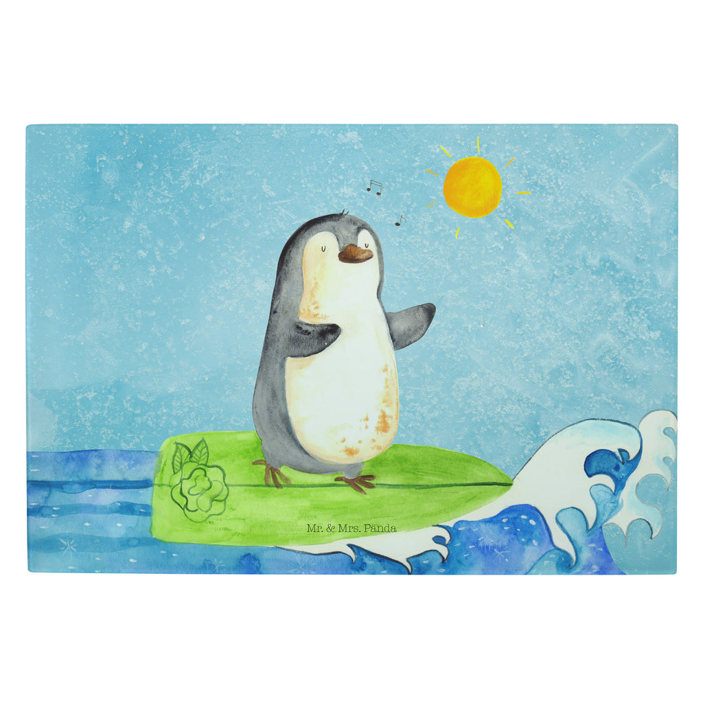 Glasschneidebrett Pinguin Surfer Glasschneidebrett, Schneidebrett, Pinguin, Pinguine, surfen, Surfer, Hawaii, Urlaub, Wellen, Wellen reiten, Portugal