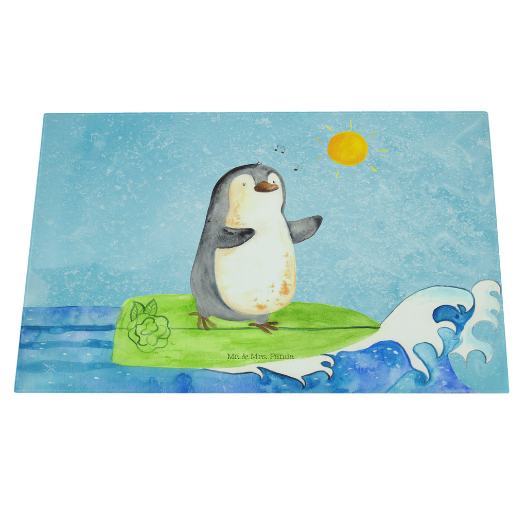 Glasschneidebrett Pinguin Surfer Glasschneidebrett, Schneidebrett, Pinguin, Pinguine, surfen, Surfer, Hawaii, Urlaub, Wellen, Wellen reiten, Portugal