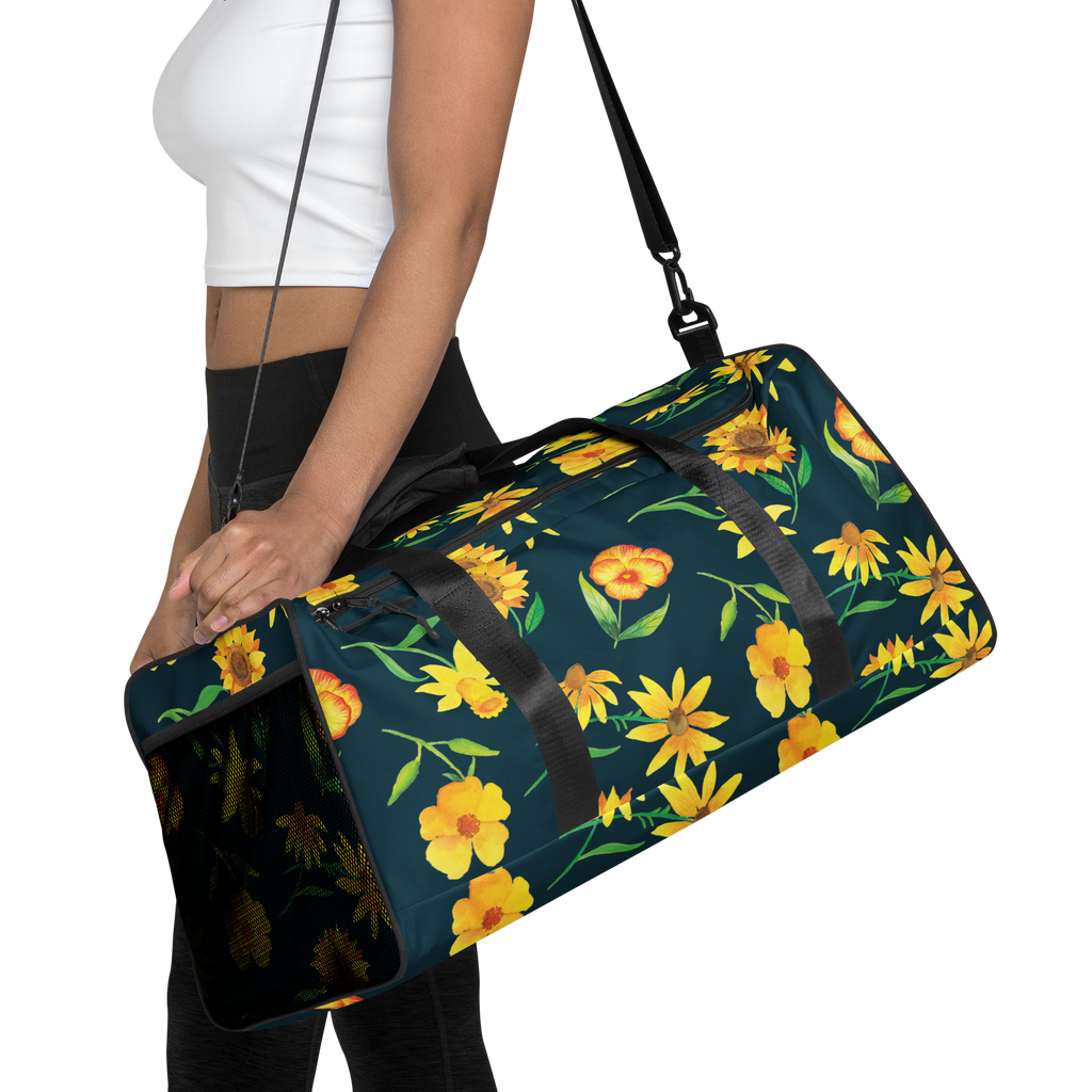 Reisetasche Sonnengruß Design Reisetasche, Sporttasche, Muster, Blumen, gelbe Blumen, Sonnenblume, Osterglocke