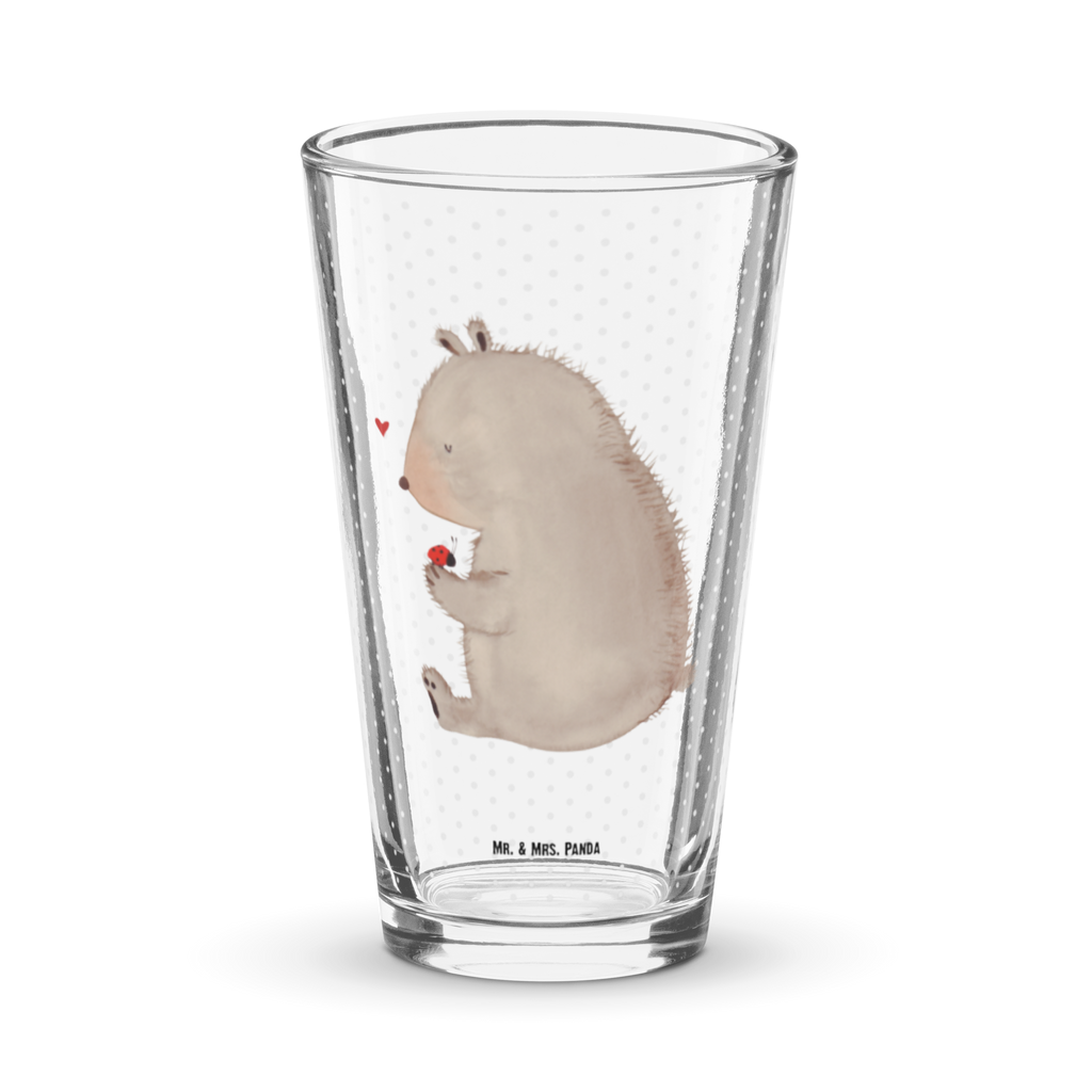 Premium Trinkglas Bär mit Marienkäfer Trinkglas, Glas, Pint Glas, Bierglas, Cocktail Glas, Wasserglas, Bär, Teddy, Teddybär, Marienkäfer, Liebe, Freiheit, Motivation, Das Leben ist schön