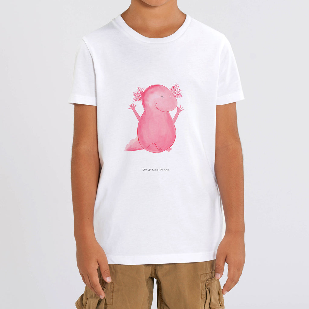 Organic Kinder T-Shirt Axolotl Hurra Kinder T-Shirt, Kinder T-Shirt Mädchen, Kinder T-Shirt Jungen, Axolotl, Molch, Axolot, Schwanzlurch, Lurch, Lurche, fröhlich, Spaß, Freude, Motivation, Zufriedenheit