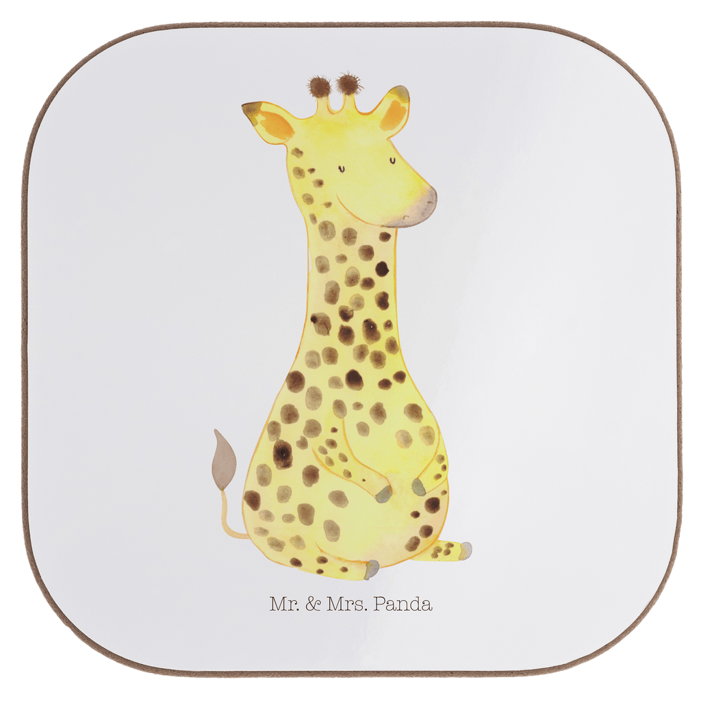 Quadratische Untersetzer Giraffe Zufrieden Bierdeckel, Glasuntersetzer, Untersetzer Gläser, Getränkeuntersetzer, Afrika, Wildtiere, Giraffe, Zufrieden, Glück, Abenteuer