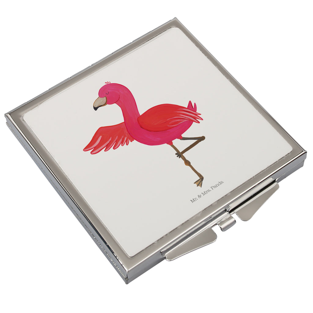 Handtaschenspiegel quadratisch Flamingo Yoga Spiegel, Handtasche, Quadrat, silber, schminken, Schminkspiegel, Flamingo, Vogel, Yoga, Namaste, Achtsamkeit, Yoga-Übung, Entspannung, Ärger, Aufregen, Tiefenentspannung