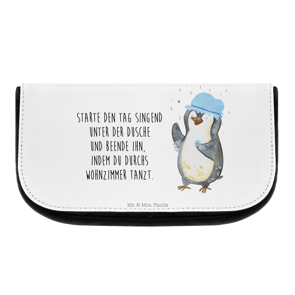 Kosmetiktasche Pinguin duscht Kosmetikbeutel, Kulturtasche, Kulturbeutel, Schminktasche, Make-Up Tasche, Pinguin, Pinguine, Dusche, duschen, Lebensmotto, Motivation, Neustart, Neuanfang, glücklich sein