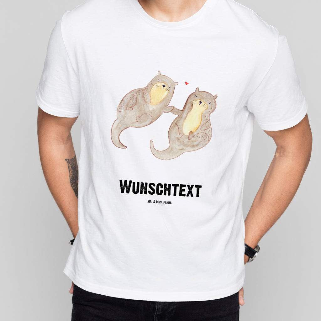 Personalisiertes T-Shirt Otter händchenhaltend T-Shirt Personalisiert, T-Shirt mit Namen, T-Shirt mit Aufruck, Männer, Frauen, Otter, Fischotter, Seeotter, Otter Seeotter See Otter