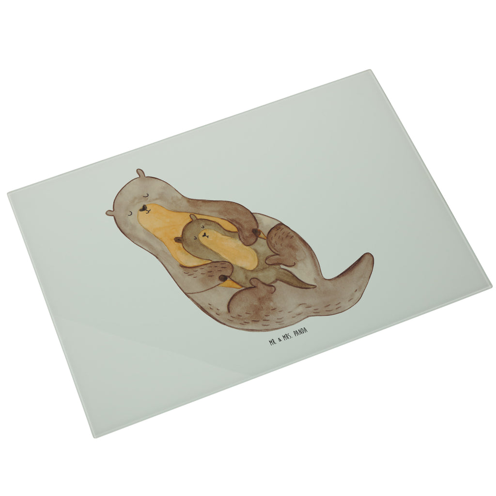 Glasschneidebrett Otter mit Kind Glasschneidebrett, Schneidebrett, Frühstücksbrett, Küche, Otter, Fischotter, Seeotter, Otter Seeotter See Otter