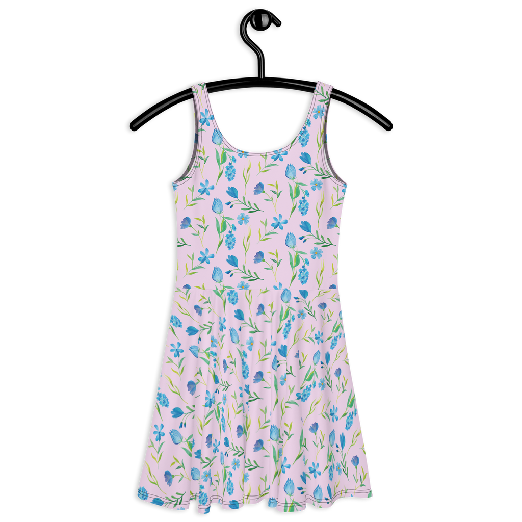 Sommerkleid Sommergedanken Design Sommerkleid, Kleid, Skaterkleid, Blumen, Blumenmuster, blaue Blumen, blaues Muster, Aquarell