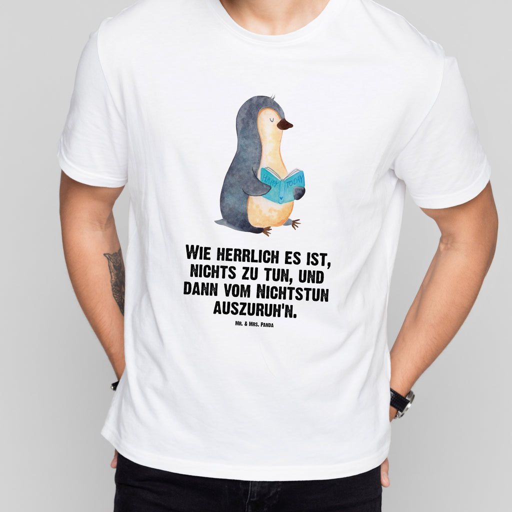 T-Shirt Standard Pinguin Buch T-Shirt, Shirt, Tshirt, Lustiges T-Shirt, T-Shirt mit Spruch, Party, Junggesellenabschied, Jubiläum, Geburstag, Herrn, Damen, Männer, Frauen, Schlafshirt, Nachthemd, Sprüche, Pinguin, Pinguine, Buch, Lesen, Bücherwurm, Nichtstun, Faulenzen, Ferien, Urlaub, Freizeit