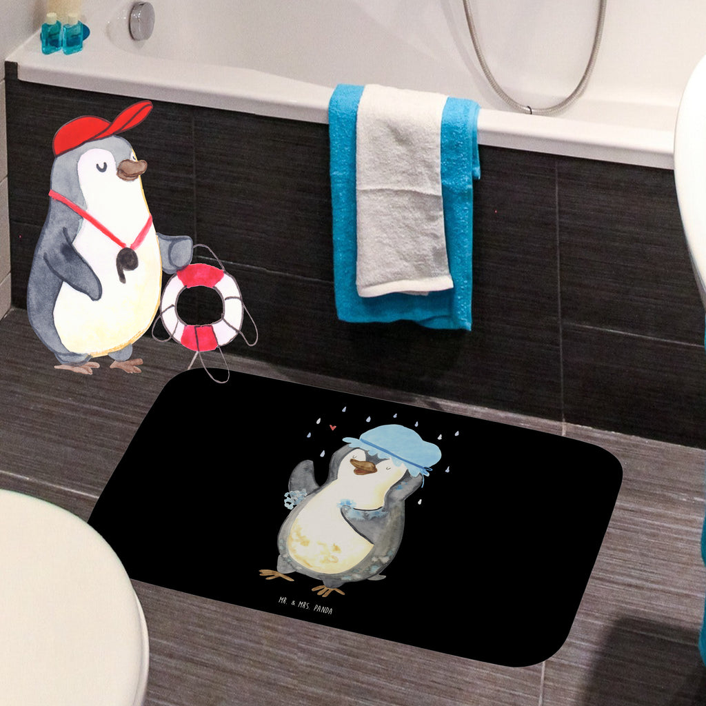 Badvorleger Pinguin duscht Badematte, Badteppich, Duschvorleger, Badezimmerteppich, Badezimmermatte, Badvorleger, Duschmatte, Duschteppich, Pinguin, Pinguine, Dusche, duschen, Lebensmotto, Motivation, Neustart, Neuanfang, glücklich sein