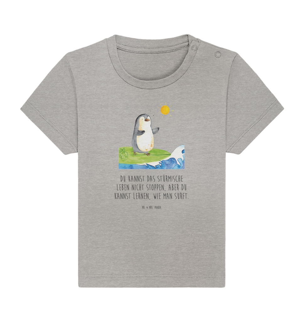 Organic Baby Shirt Pinguin Surfer Baby T-Shirt, Jungen Baby T-Shirt, Mädchen Baby T-Shirt, Shirt, Pinguin, Pinguine, surfen, Surfer, Hawaii, Urlaub, Wellen, Wellen reiten, Portugal