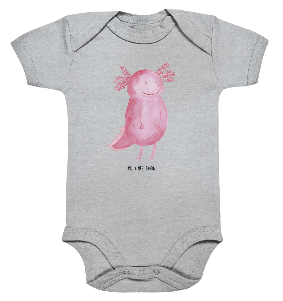 Organic Baby Body Axolotl glücklich Babykleidung, Babystrampler, Strampler, Wickelbody, Baby Erstausstattung, Junge, Mädchen, Axolotl, Molch, Axolot, Schwanzlurch, Lurch, Lurche, Motivation, gute Laune