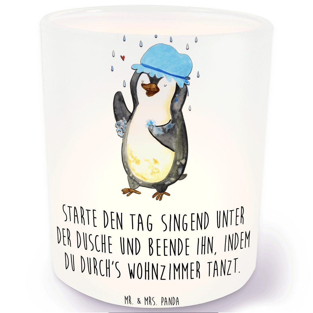 Windlicht Pinguin duscht Windlicht Glas, Teelichtglas, Teelichthalter, Teelichter, Kerzenglas, Windlicht Kerze, Kerzenlicht, Pinguin, Pinguine, Dusche, duschen, Lebensmotto, Motivation, Neustart, Neuanfang, glücklich sein