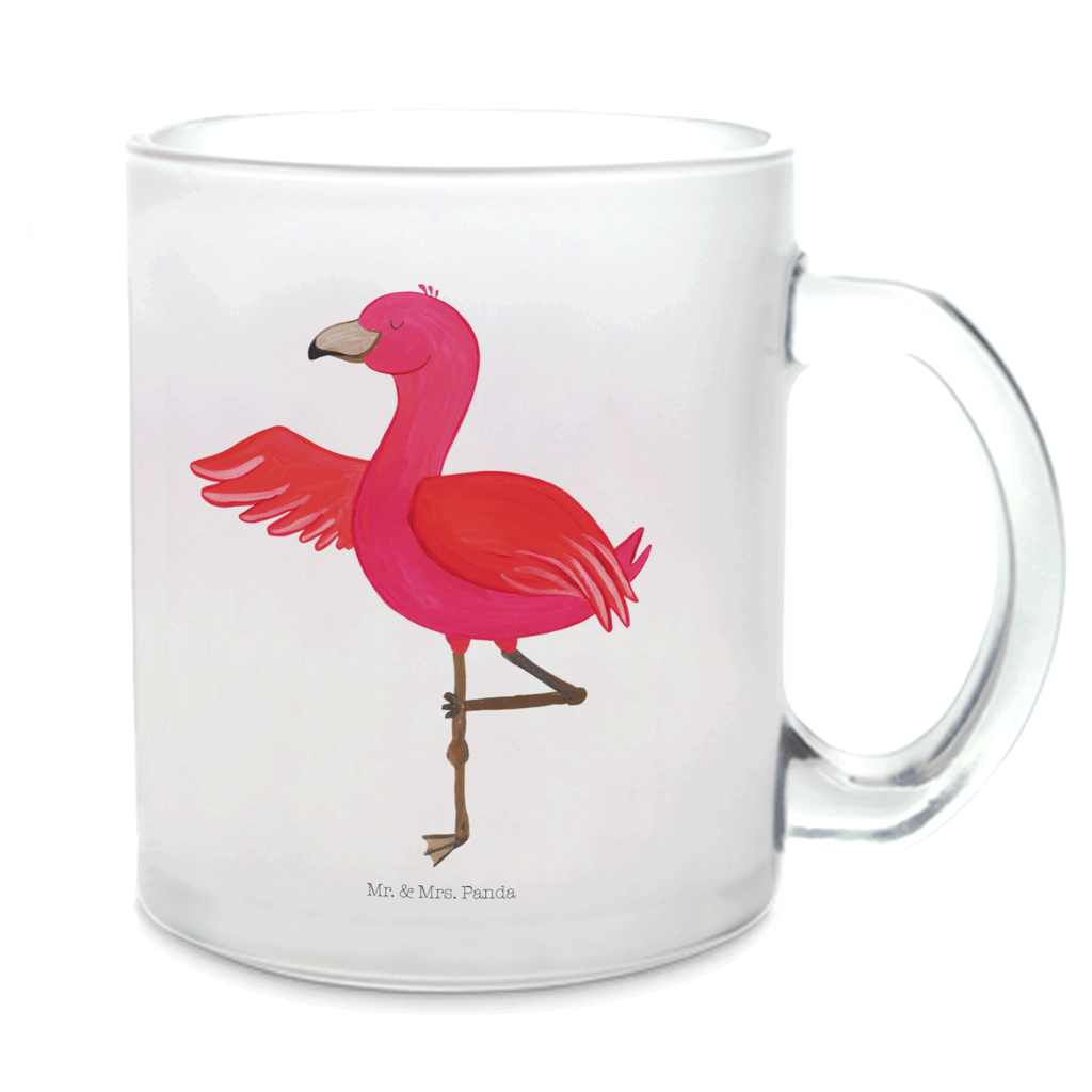 Teetasse Flamingo Yoga Teetasse, Teeglas, Teebecher, Tasse mit Henkel, Tasse, Glas Teetasse, Teetasse aus Glas, Flamingo, Vogel, Yoga, Namaste, Achtsamkeit, Yoga-Übung, Entspannung, Ärger, Aufregen, Tiefenentspannung