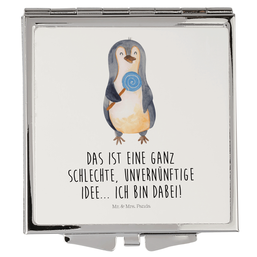 Handtaschenspiegel quadratisch Pinguin Lolli Spiegel, Handtasche, Quadrat, silber, schminken, Schminkspiegel, Pinguin, Pinguine, Lolli, Süßigkeiten, Blödsinn, Spruch, Rebell, Gauner, Ganove, Rabauke