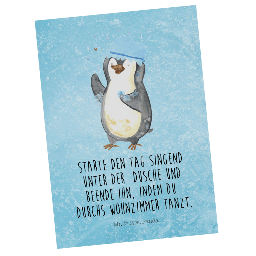 Postkarte Pinguin duscht Postkarte, Karte, Geschenkkarte, Grußkarte, Einladung, Ansichtskarte, Geburtstagskarte, Einladungskarte, Dankeskarte, Pinguin, Pinguine, Dusche, duschen, Lebensmotto, Motivation, Neustart, Neuanfang, glücklich sein