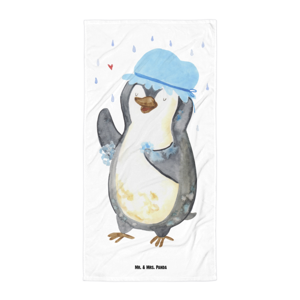 XL Badehandtuch Pinguin duscht Handtuch, Badetuch, Duschtuch, Strandtuch, Saunatuch, Pinguin, Pinguine, Dusche, duschen, Lebensmotto, Motivation, Neustart, Neuanfang, glücklich sein