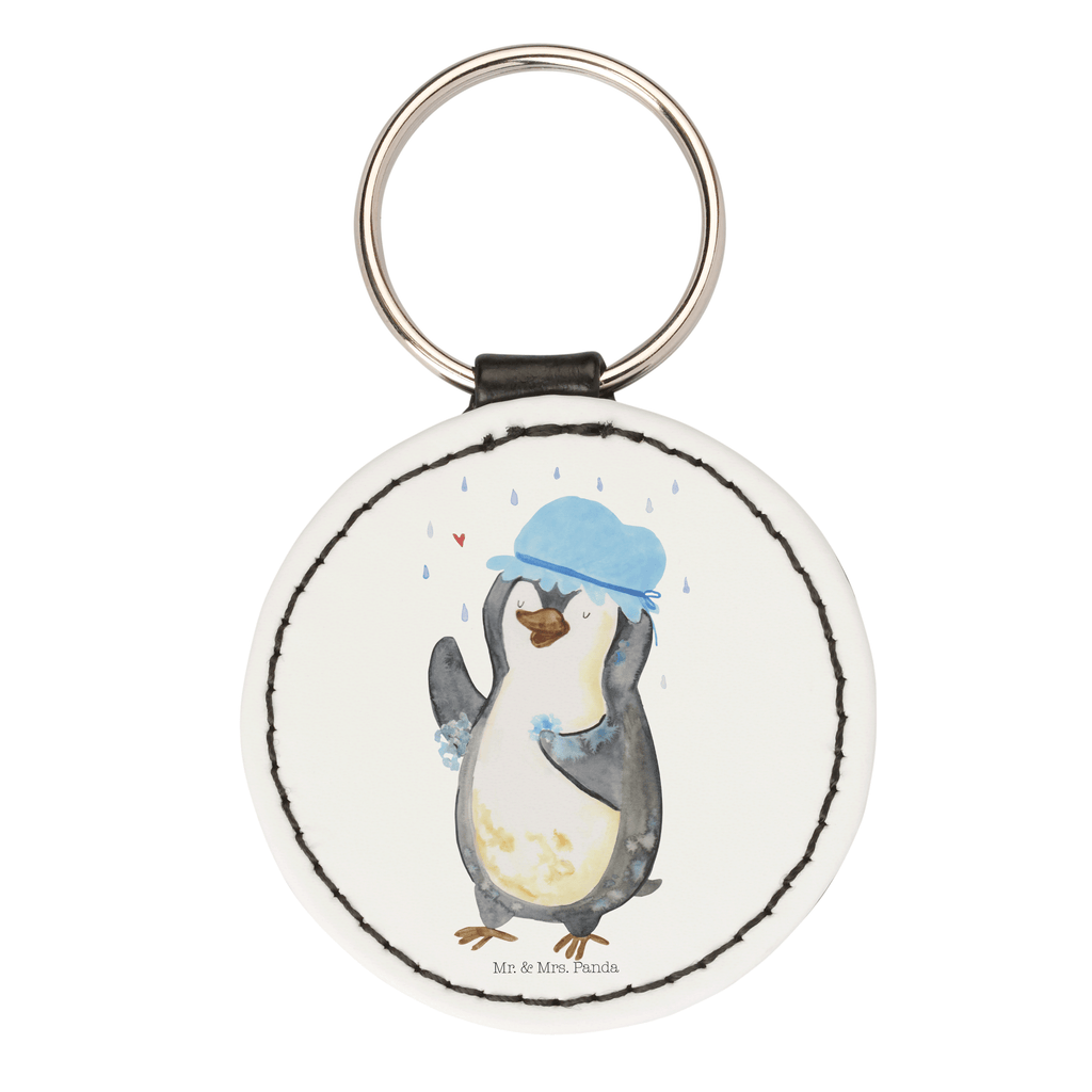 Rund Schlüsselanhänger Pinguin duscht Schlüsselanhänger, Anhänger, Taschenanhänger, Glücksbringer, Schutzengel, Pinguin, Pinguine, Dusche, duschen, Lebensmotto, Motivation, Neustart, Neuanfang, glücklich sein