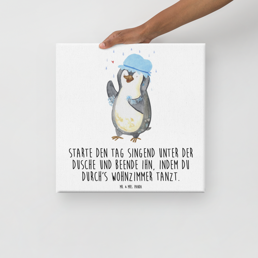 Leinwand Bild Pinguin duscht Leinwand, Bild, Kunstdruck, Wanddeko, Dekoration, Pinguin, Pinguine, Dusche, duschen, Lebensmotto, Motivation, Neustart, Neuanfang, glücklich sein