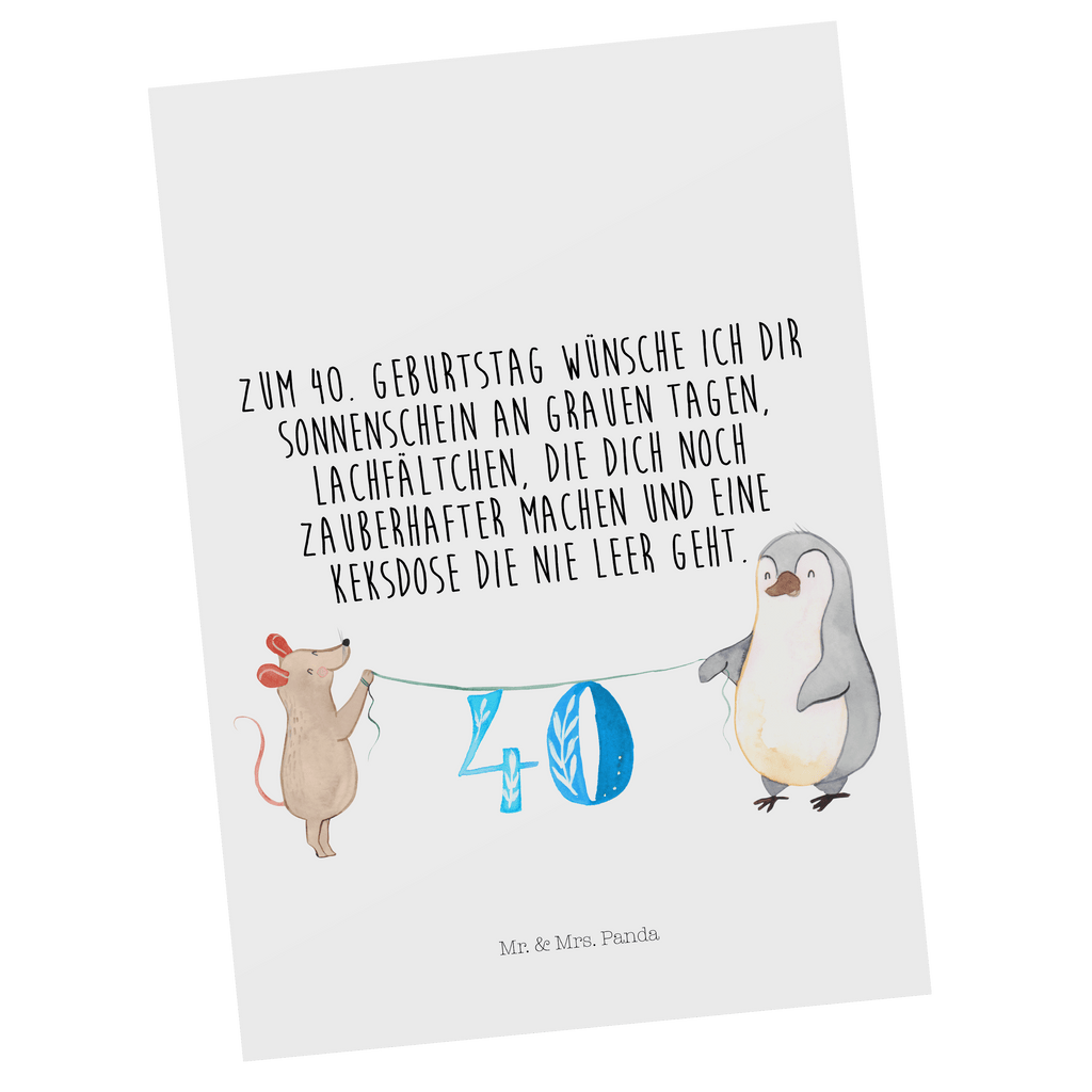 Postkarte 40. Geburtstag Maus Pinguin Geschenkkarte, Grußkarte, Karte, Einladung, Ansichtskarte, Geburtstagskarte, Einladungskarte, Dankeskarte, Geburtstag, Geburtstagsgeschenk, Geschenk, Party, Feiern, Torte, Kuchen