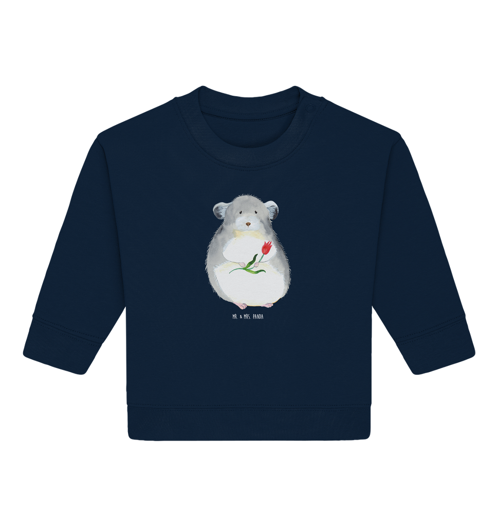 Organic Baby Pullover Chinchilla Blume Wunderschöner Baby Pullover /Sweatshirt von Mr. & Mrs. Panda <br /><br />Material: <br />- 85 % Baumwolle (Bio-Qualität, ringgesponnen, gekämmt)<br />- 15 % Polyester (recycelt)</li><li>Grammatur: 280 g/m²<br />- Schnitt: normale Passform</li><li>Eingesetzte Ärmel<br />- Knopfleiste mit 1 gleichfarbigen Druckknopf und 1 verdeckten Druckknopf an Schulter für einfacheres Anziehen, Tiermotive, Gute Laune, lustige Sprüche, Tiere, Chinchilla, Chinchillas, Liebeskummer, Kummer, Depressionen, traurig sein, Chaos, Glücklichsein, Büro, Büroalltag