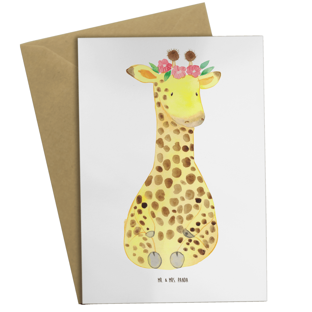 Grußkarte Giraffe Blumenkranz Grußkarte, Klappkarte, Einladungskarte, Glückwunschkarte, Hochzeitskarte, Geburtstagskarte, Karte, Afrika, Wildtiere, Giraffe, Blumenkranz, Abenteurer, Selbstliebe, Freundin