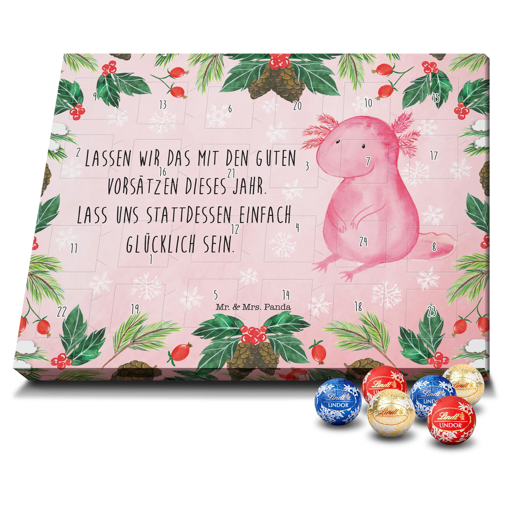 Chocolate advent calendar axolotl Happy Christmas time, snow