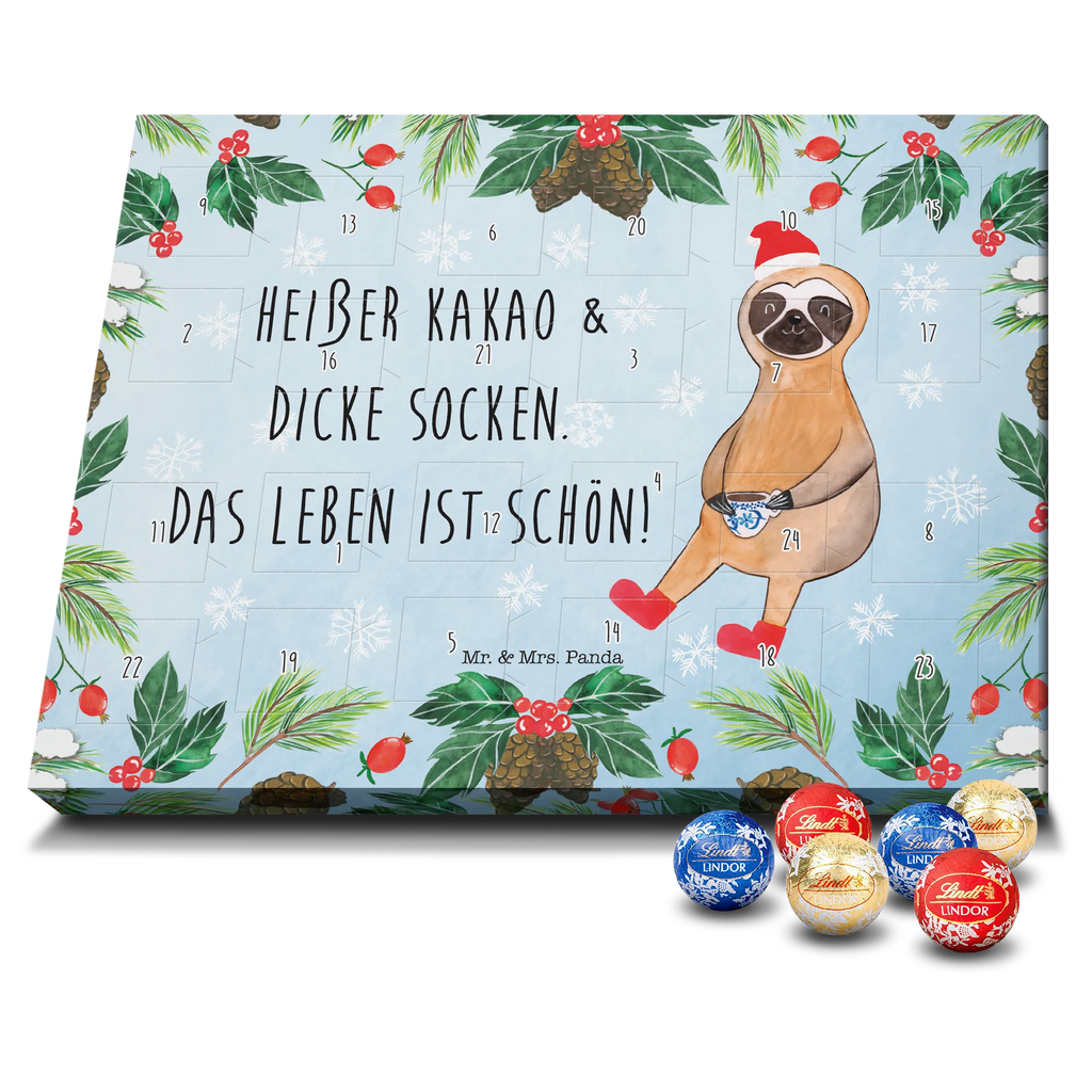 Chocolate advent calendar sloth cocoa Christmas time, snow