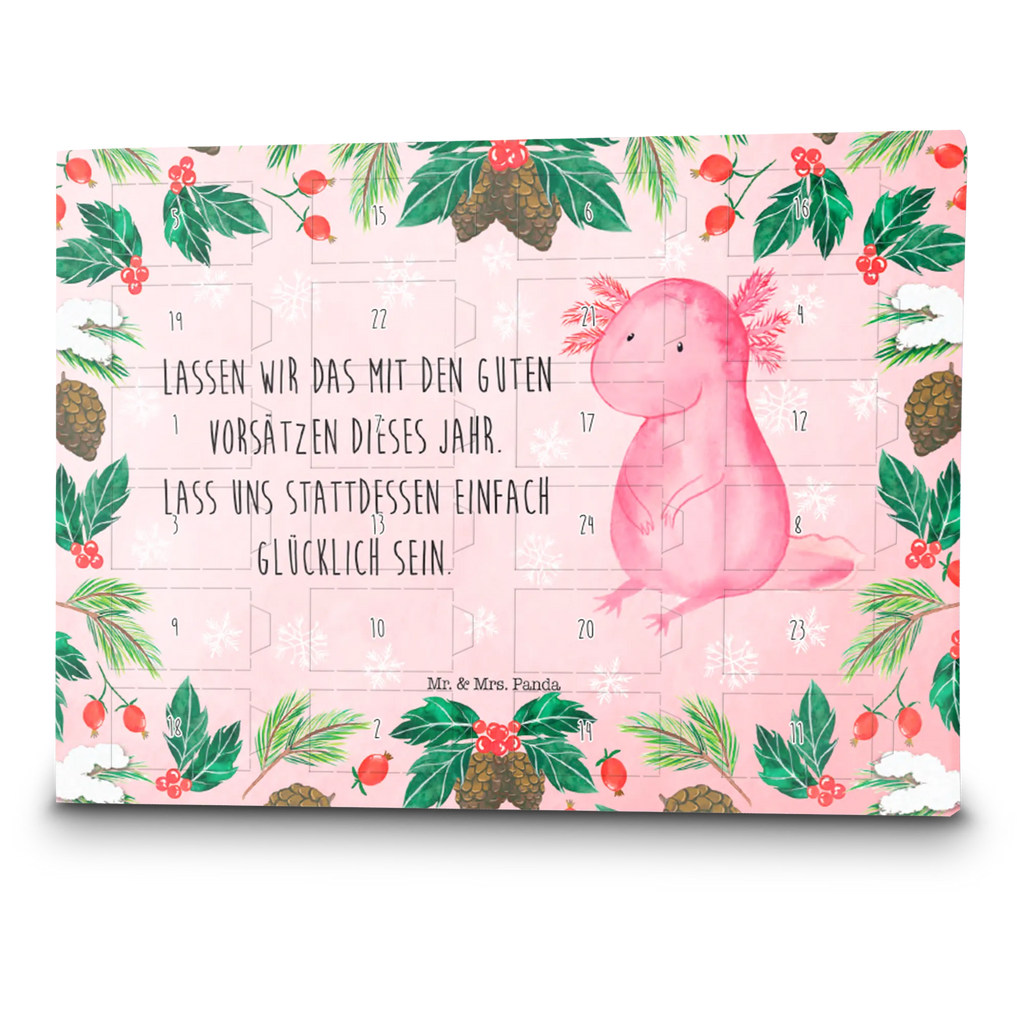 Chocolate advent calendar axolotl Happy Christmas time, snow