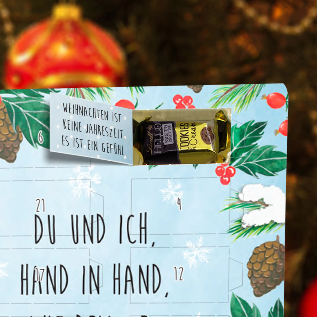 Chocolate advent calendar otter mulled wine stand Christmas time, snow