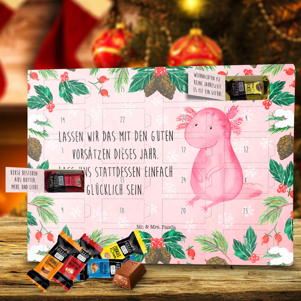 Chocolate advent calendar axolotl Happy Christmas time, snow
