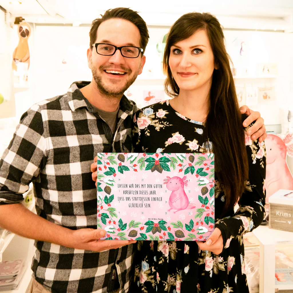 Chocolate advent calendar axolotl Happy Christmas time, snow