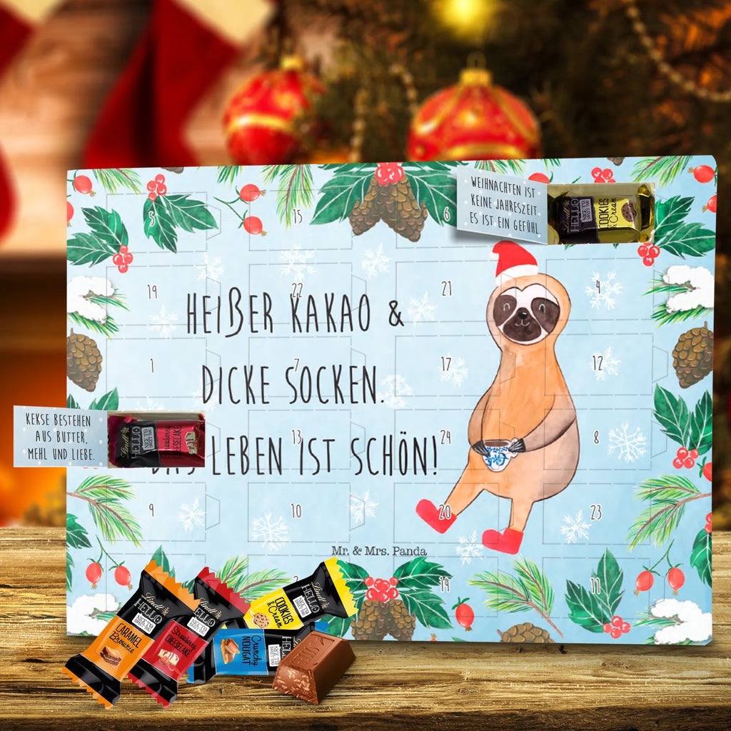 Chocolate advent calendar sloth cocoa Christmas time, snow
