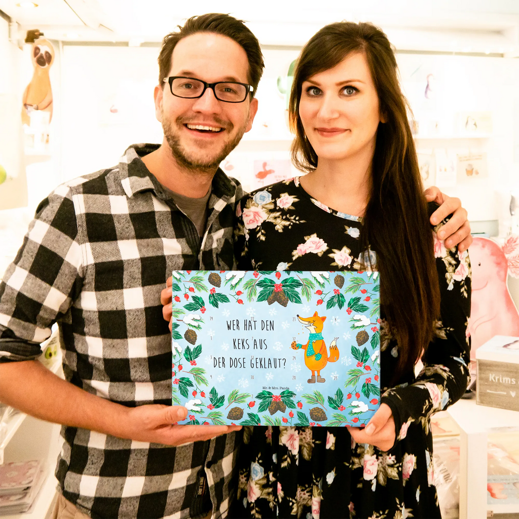 Chocolate advent calendar Fox cookie jar Christmas time, snow