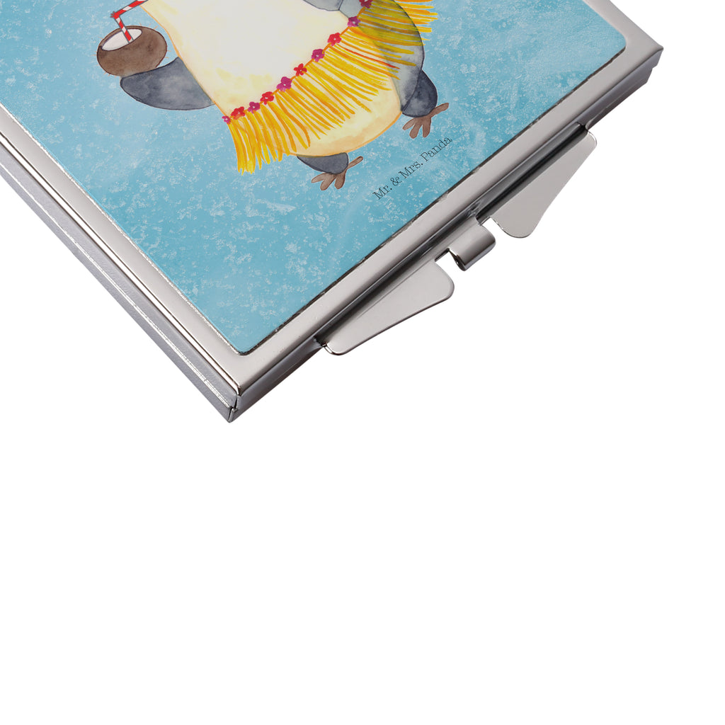 Handtaschenspiegel quadratisch Pinguin Kokosnuss Spiegel, Handtasche, Quadrat, silber, schminken, Schminkspiegel, Pinguin, Aloha, Hawaii, Urlaub, Kokosnuss, Pinguine