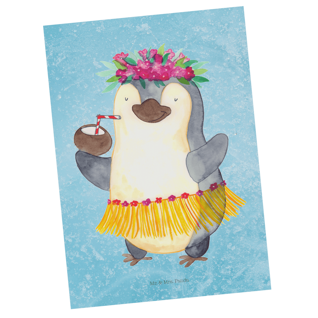 Postkarte Pinguin Kokosnuss Geschenkkarte, Grußkarte, Karte, Einladung, Ansichtskarte, Geburtstagskarte, Einladungskarte, Dankeskarte, Pinguin, Aloha, Hawaii, Urlaub, Kokosnuss, Pinguine