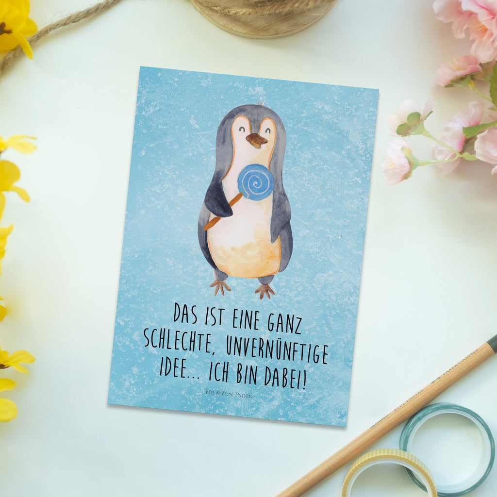 Postkarte Pinguin Lolli Postkarte, Karte, Geschenkkarte, Grußkarte, Einladung, Ansichtskarte, Geburtstagskarte, Einladungskarte, Dankeskarte, Pinguin, Pinguine, Lolli, Süßigkeiten, Blödsinn, Spruch, Rebell, Gauner, Ganove, Rabauke