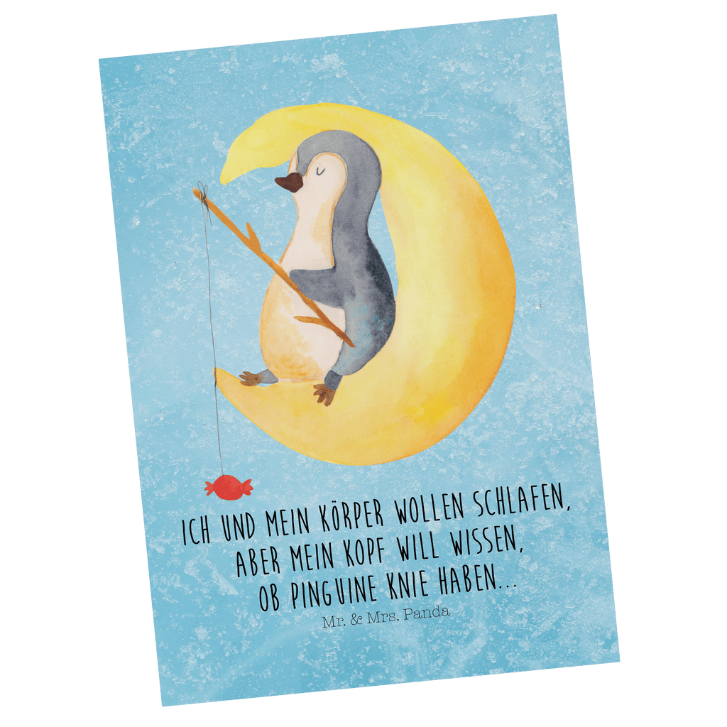 Postkarte Pinguin Mond Postkarte, Karte, Geschenkkarte, Grußkarte, Einladung, Ansichtskarte, Geburtstagskarte, Einladungskarte, Dankeskarte, Pinguin, Pinguine, Spruch, schlafen, Nachtruhe, Einschlafen, Schlafzimmer, Schlafstörungen, Gästezimmer