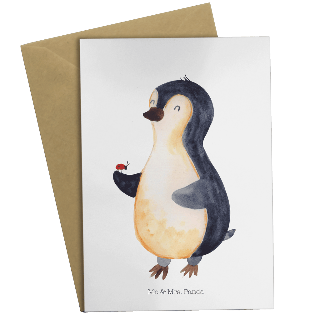 Grußkarte Pinguin Marienkäfer Klappkarte, Einladungskarte, Glückwunschkarte, Hochzeitskarte, Geburtstagskarte, Karte, Pinguin, Pinguine, Marienkäfer, Liebe, Wunder, Glück, Freude, Lebensfreude