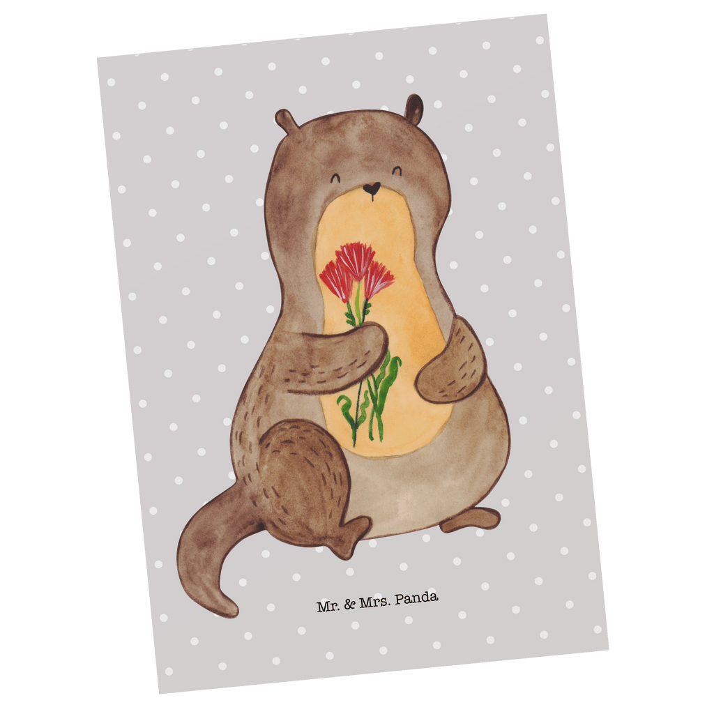 Postkarte Otter Blumenstrauß Geschenkkarte, Grußkarte, Karte, Einladung, Ansichtskarte, Geburtstagskarte, Einladungskarte, Dankeskarte, Otter, Fischotter, Seeotter, Otter Seeotter See Otter