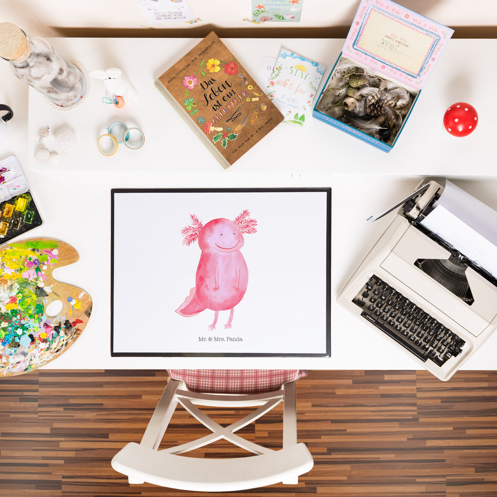 Schreibtischunterlage Axolotl glücklich Schreibunterlage, Schreibtischauflage, Bürobedarf, Büroartikel, Schreibwaren, Schreibtisch Unterlagen, Schreibtischunterlage Groß, Axolotl, Molch, Axolot, Schwanzlurch, Lurch, Lurche, Motivation, gute Laune