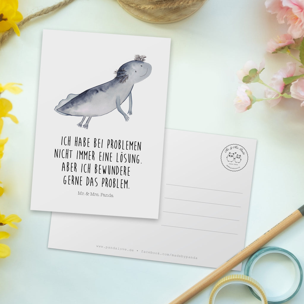 Postkarte Axolotl schwimmt Postkarte, Karte, Geschenkkarte, Grußkarte, Einladung, Ansichtskarte, Geburtstagskarte, Einladungskarte, Dankeskarte, Axolotl, Molch, Axolot, Schwanzlurch, Lurch, Lurche, Problem, Probleme, Lösungen, Motivation
