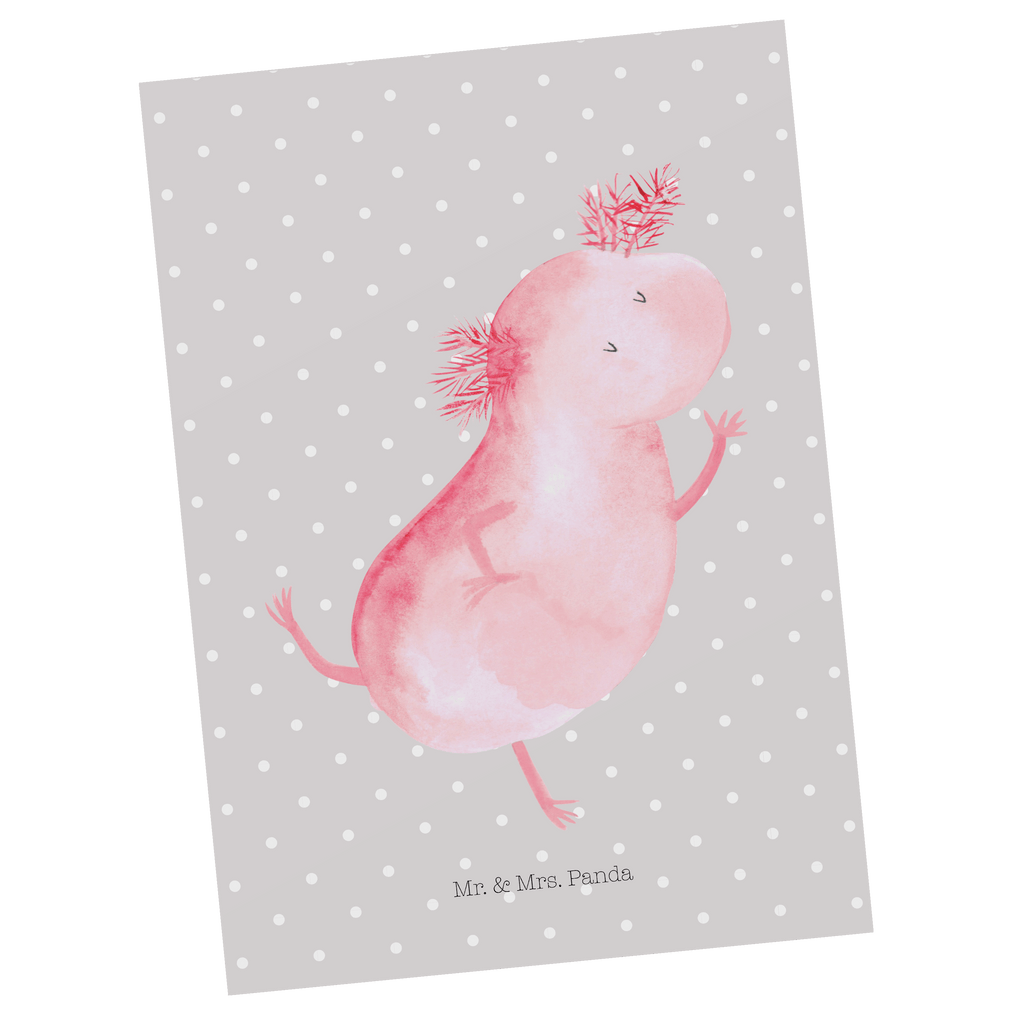 Postkarte Axolotl tanzt Postkarte, Karte, Geschenkkarte, Grußkarte, Einladung, Ansichtskarte, Geburtstagskarte, Einladungskarte, Dankeskarte, Axolotl, Molch, Axolot, Schwanzlurch, Lurch, Lurche, Dachschaden, Sterne, verrückt, Freundin, beste Freundin