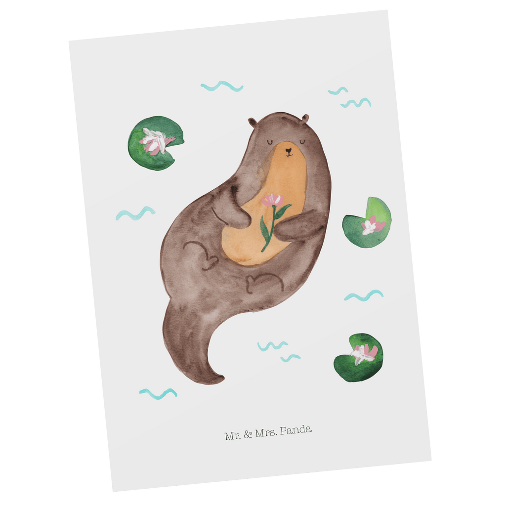Postkarte Otter mit Seerose Postkarte, Karte, Geschenkkarte, Grußkarte, Einladung, Ansichtskarte, Geburtstagskarte, Einladungskarte, Dankeskarte, Otter, Fischotter, Seeotter, Otter Seeotter See Otter